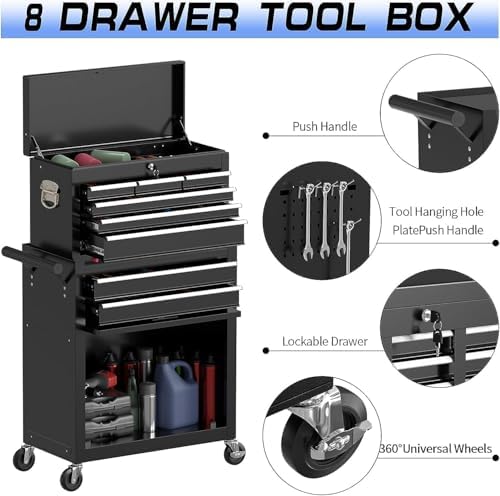 8 drawer rolling tool chest, high capacity tool showing dimensions