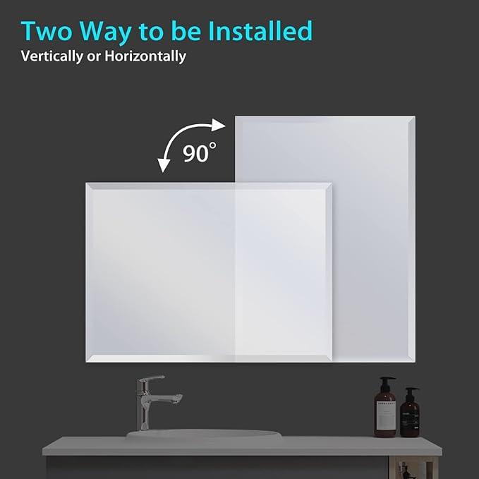 Frameless Beveled Edge Bathroom Mirror 36x24 Inch Rectangle Wall Mirror - Image 5