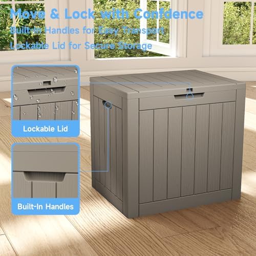 patiozen 36 gallon deck box,waterproof resin outdoor storage on a desk or shelf