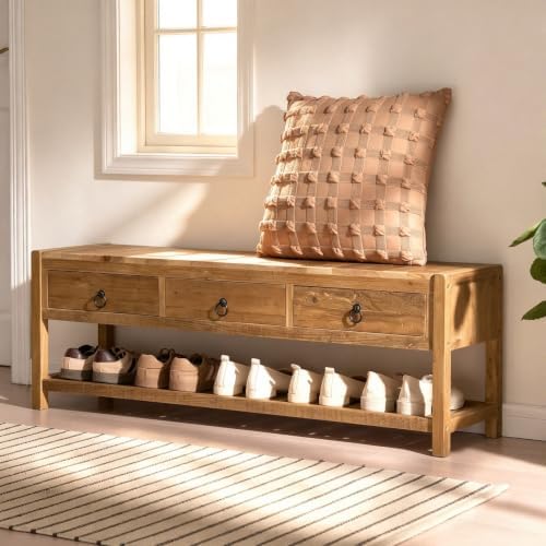 wnutrees 45.2" reclaimed solid wood entryway bench with, main product view