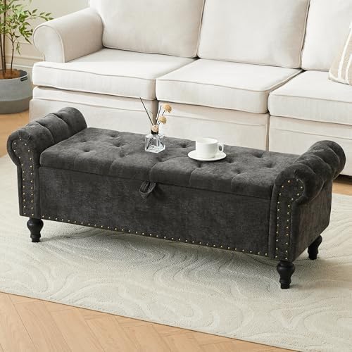 51" storage bench for bedroom, upholstered ottoman bench, front angle view