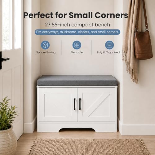 newbulig shoe bench with storage for entryway, 27.6", side view