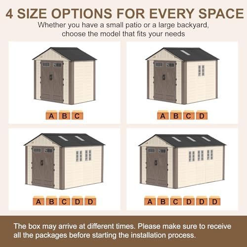 8x8 ft outdoor storage shed with floor, large, front angle view