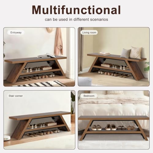 2-tier shoe storage bench, 55" large solid wood on a desk or shelf