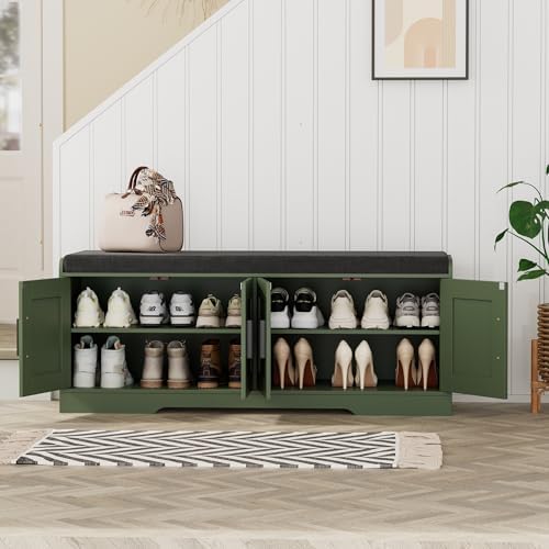 homleke shoe storage bench, 4 doors & thickened, side view