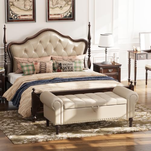 apicizon 51” bench with storage, faux leather ottoman, close-up detail