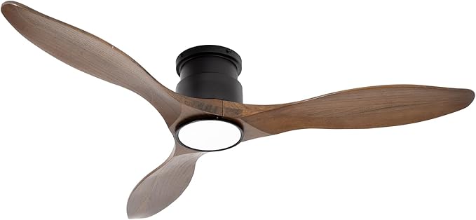 revoici 52'' Ceiling Fan with Lights and Remote, 3 Blade Amber Wood Low Profile by REVOICISMARTCEILINGFAN