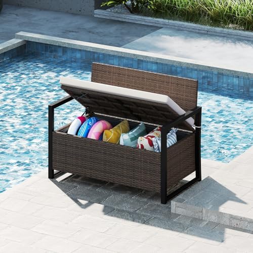 relax4life wicker rattan outdoor storage loveseat bench mix, view 9