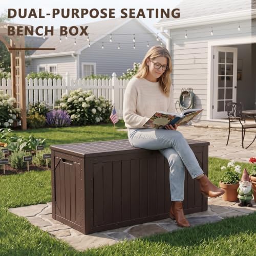 100 gallon outdoor storage box, waterproof large resin, side view