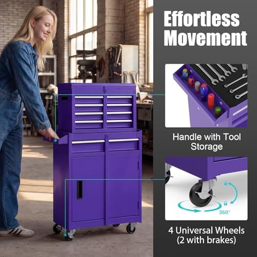 ironmax 2-in-1 detachable rolling metal tool chest, 5 showing dimensions