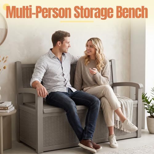 storage bench outdoor deck box, 140 gallon lockable, package contents