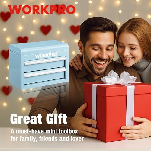 workpro metal mini tool box with 2 drawers, package contents