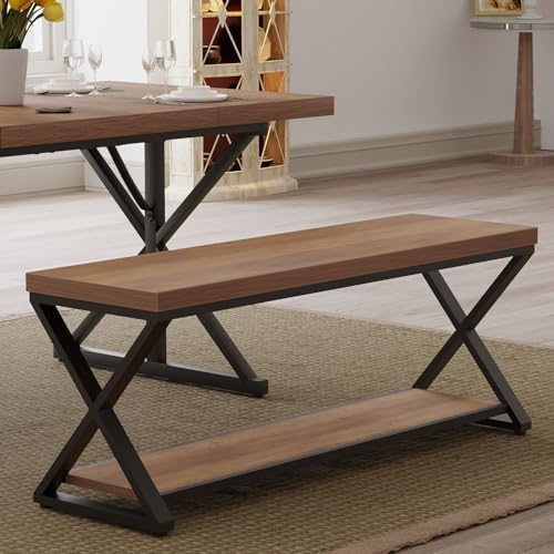 ibf rustic entryway bench with storage, rustic oak, front angle view