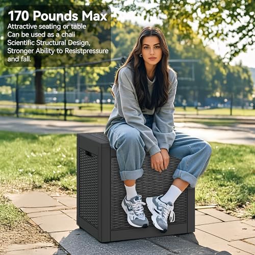 kamaboko outdoor storage box, 34 gallon deck box on a desk or shelf