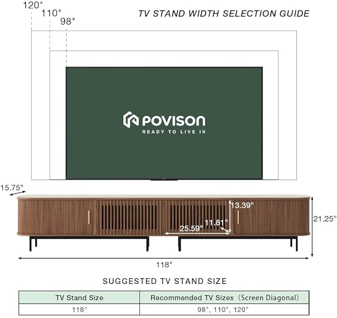 POVISON Fully-Assembled Sliding Tambour Door TV Stand, Mid Century Modern - Image 4