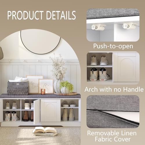 dinzi lvj shoe storage bench with cushion, door, side view