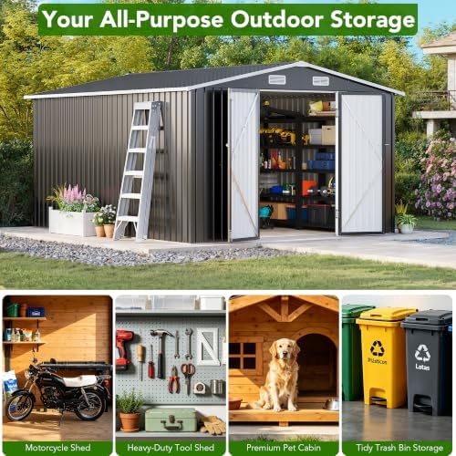 mxv 12 x 10ft outdoor storage shed, metal on a desk or shelf