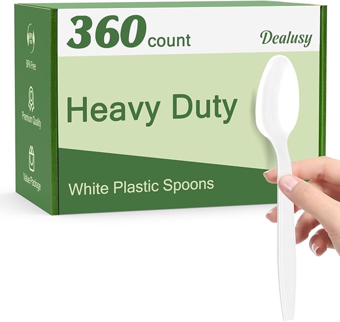Dealusy 360 Count White Plastic Spoons Disposable, Heat Resistant, Solid and by Dealusy