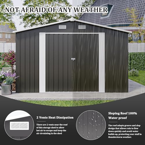10x14 ft outdoor storage shed, large metal garden, side view