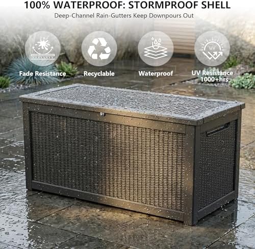outdoor storage box,320 gallon waterproof deck box [upgraded showing dimensions