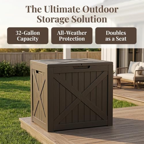 32 gallon waterproof resin storage deck box, light, close-up detail