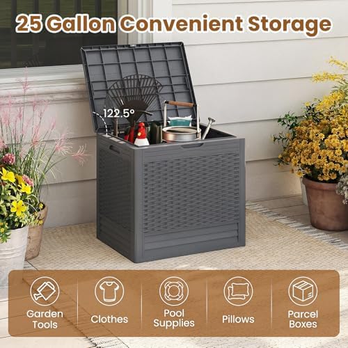 tangkula 25 gallon waterproof outdoor storage box with, close-up detail