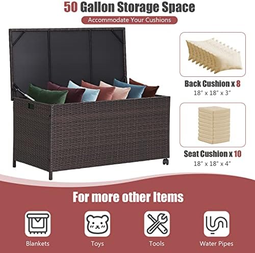 giantex outdoor wicker storage box - 50 gallon, side view