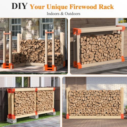mr ironstone firewood rack outdoor indoor, adjustable to showing dimensions