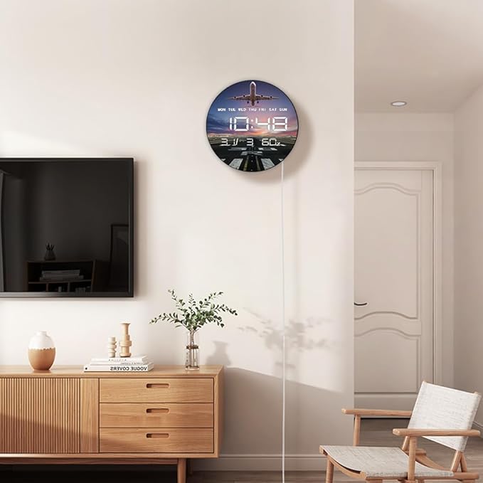 Timethink 12'' Airplane Digital Wall Clock Large Display, Aviation Electric - Image 7