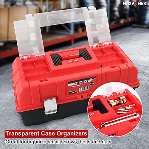 maxpower 16-inch tool box, three-layer folding plastic storage, side view