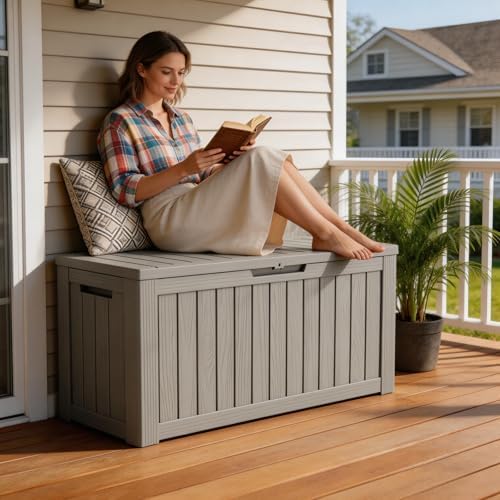 mars villa 80 gallon deck box, outdoor storage, close-up detail