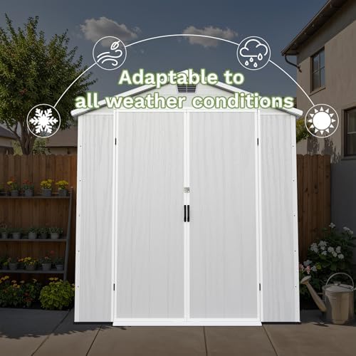 patiowell 6x8 ft resin outdoor storage shed with showing dimensions