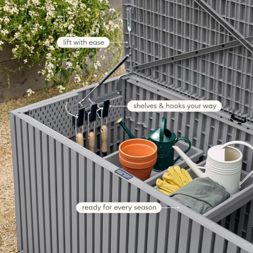 veradek everything box - 120-gallon outdoor storage box on a desk or shelf