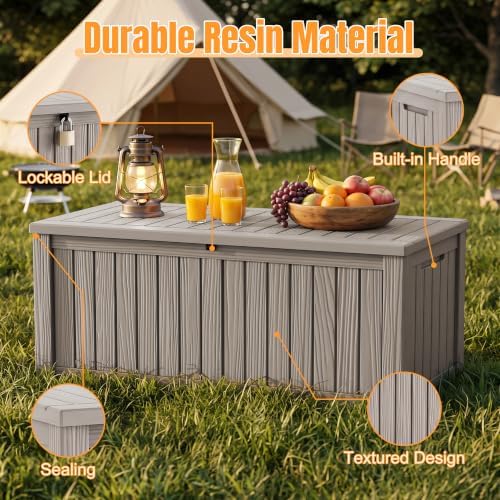 outdoor storage box, 240 gal waterproof resin deck, close-up detail