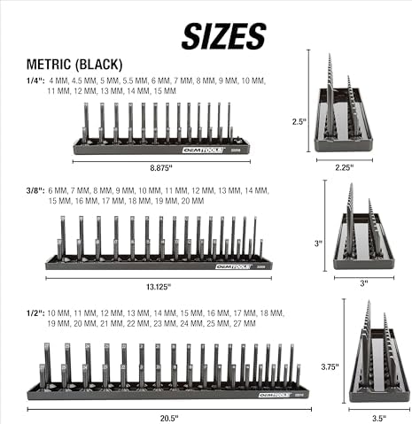 oemtools 22233 6-pc sae & metric socket tray, close-up detail