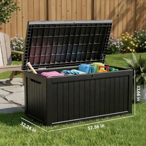 269 gallon large outdoor storage box, waterproof deck on a desk or shelf