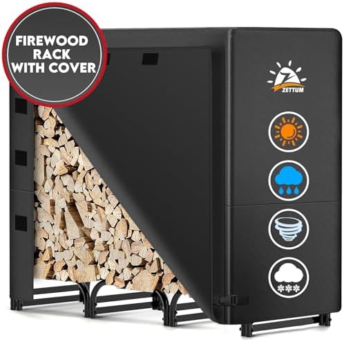 zettum 4ft firewood log rack with cover, front angle view