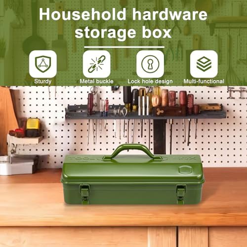 tool box, 16.9" portable metal tool organizer box, close-up detail