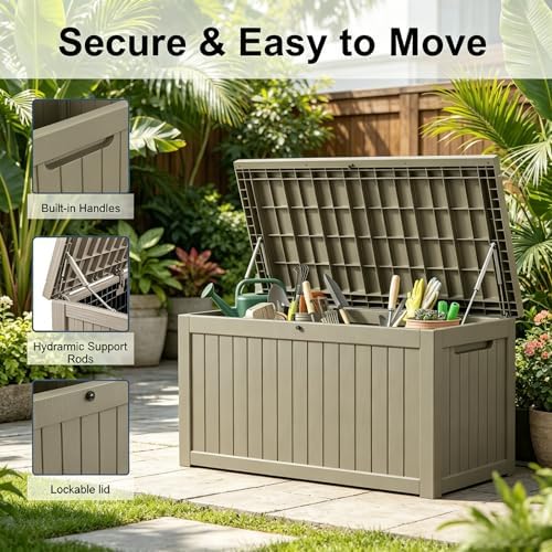 makino 275 gallon resin outdoor storage box, waterproof, side view