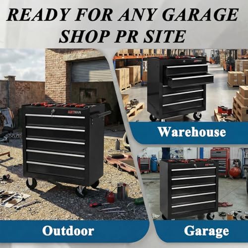5 drawers rolling tool chest on wheels, multifunctional, front angle view