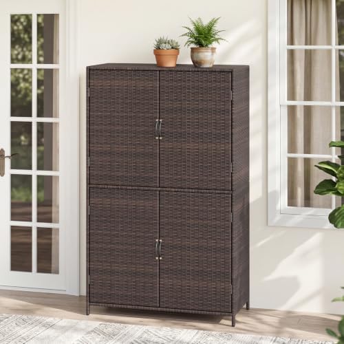 tangkula rattan outdoor storage cabinet with 2 adjustable, view 9