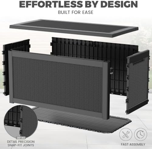 380 gallon outdoor deck box, lockable waterproof outdoor on a desk or shelf