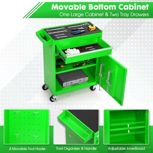 dawmilon 5-drawer rolling tool chest, 2-in-1 tool box, side view