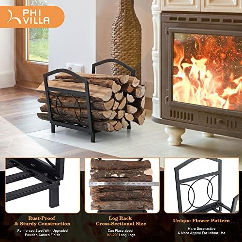phi villa 17 inch small firewood rack indoor/outdoor shown in use