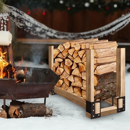 firewood log storage rack bracket, indoor outdoor, adjustable showing dimensions