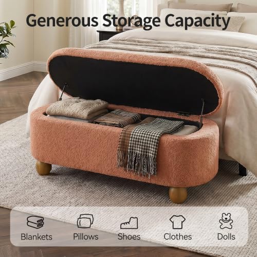 vknow 44.8" storage ottoman bench end of bed, close-up detail