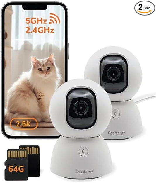 Sensforge 2.5K White Indoor Pan-Tilt Dome Security Camera, AI Human & Pet by Sensforge