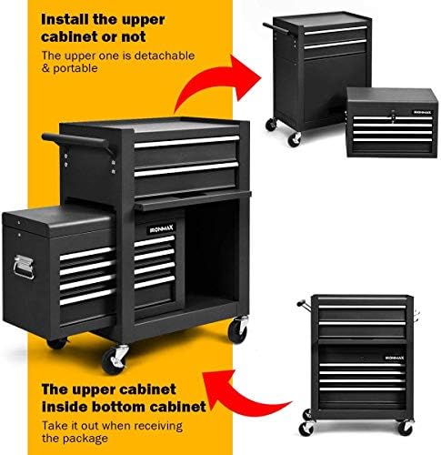 arlime 6-drawer rolling tool chest, tool storage cabinet showing dimensions