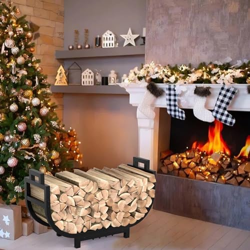 30 inch firewood rack outdoor indoor with handle shown in use
