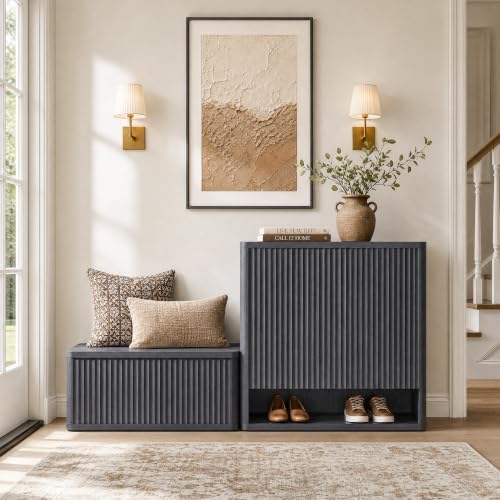 sicotas storage bench 40.2" wide shoe bench with, front angle view